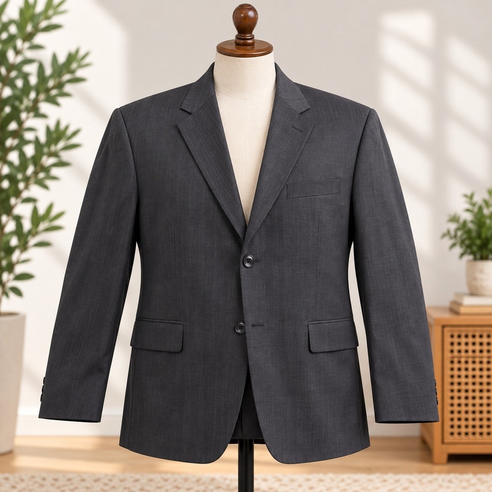 Jos. A. Bank Suit Jacket Mens 46R Grey Plaid 100% Wool Two Button Blazer